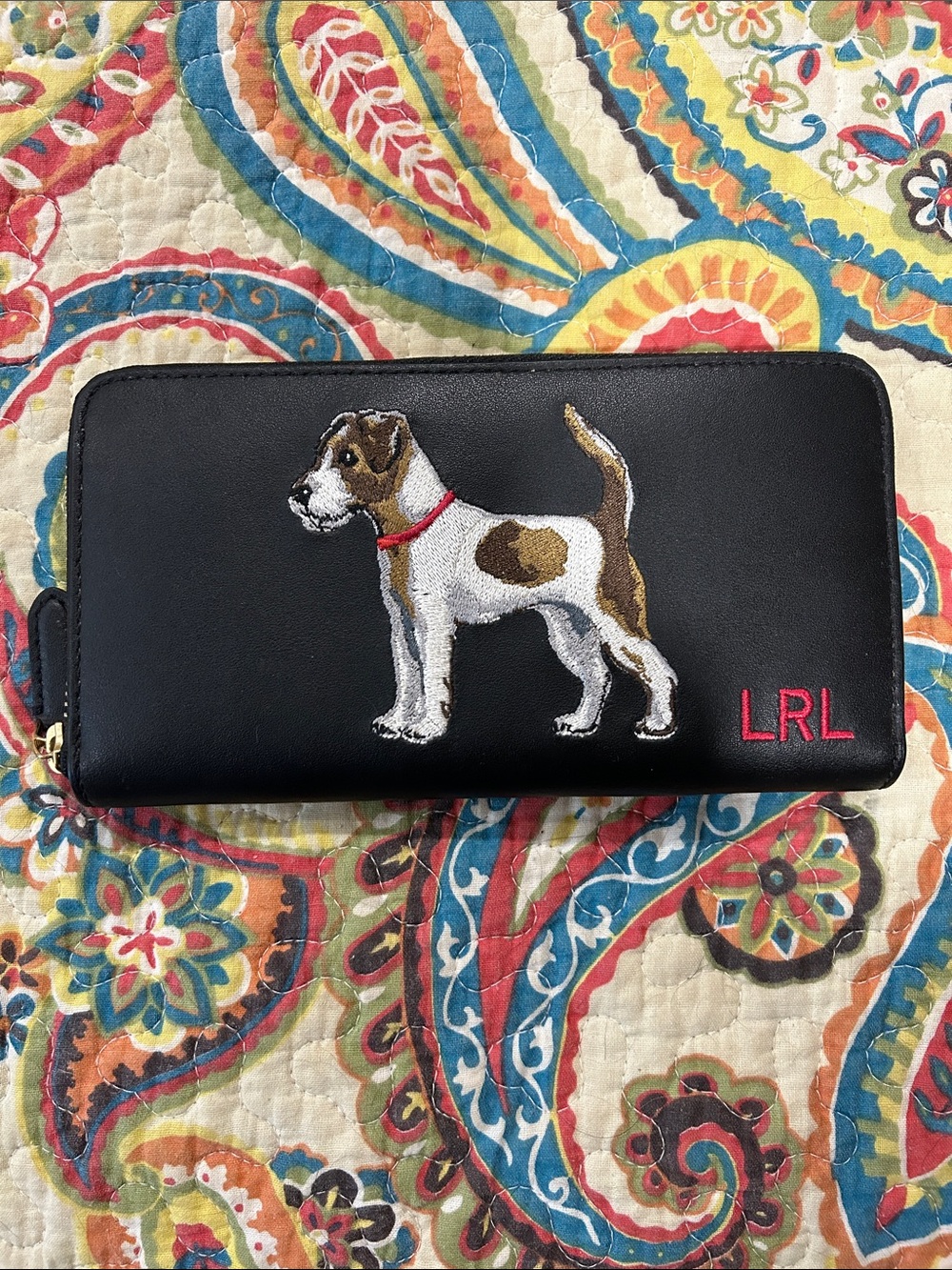 Lauren Ralph Lauren Embroidered Dog zip around wallet